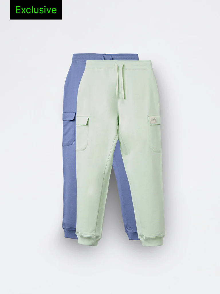 2-Pack HOP Kids Boys Multicolour Solid Mid-Rise Cotton Joggers - Exclusive