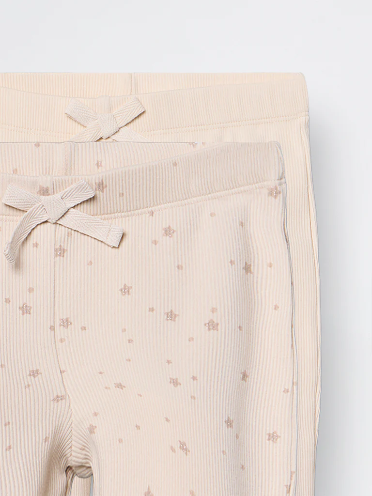 2-Pack HOP Kids Girls Beige Printed High-Rise Cotton-Blend Bootcut Pants - Exclusive - Image 4