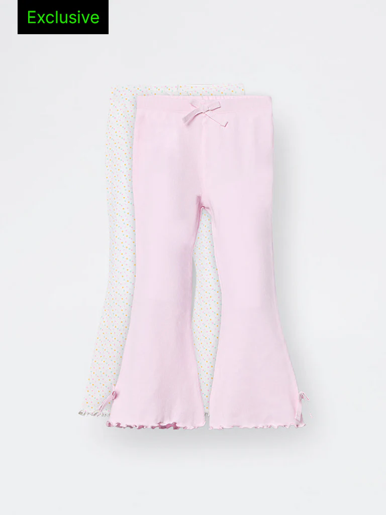 2-Pack HOP Kids Girls Lilac Printed High-Rise Cotton-Blend Pants - Exclusive