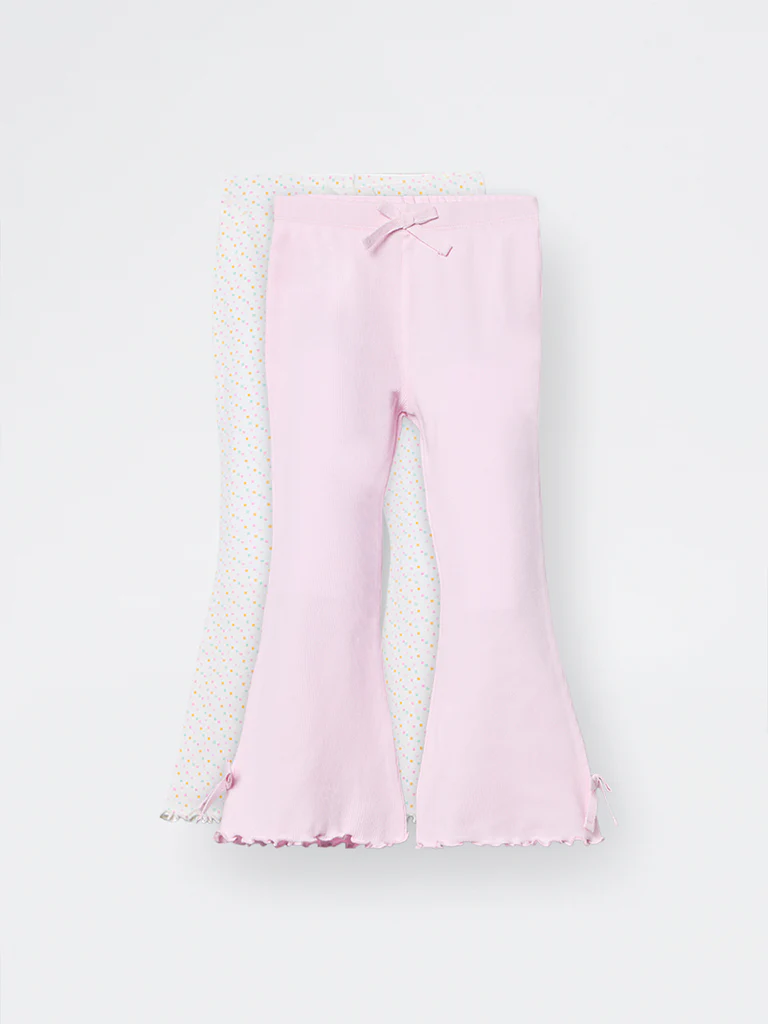 2-Pack HOP Kids Girls Lilac Printed High-Rise Cotton-Blend Pants - Exclusive - Image 3
