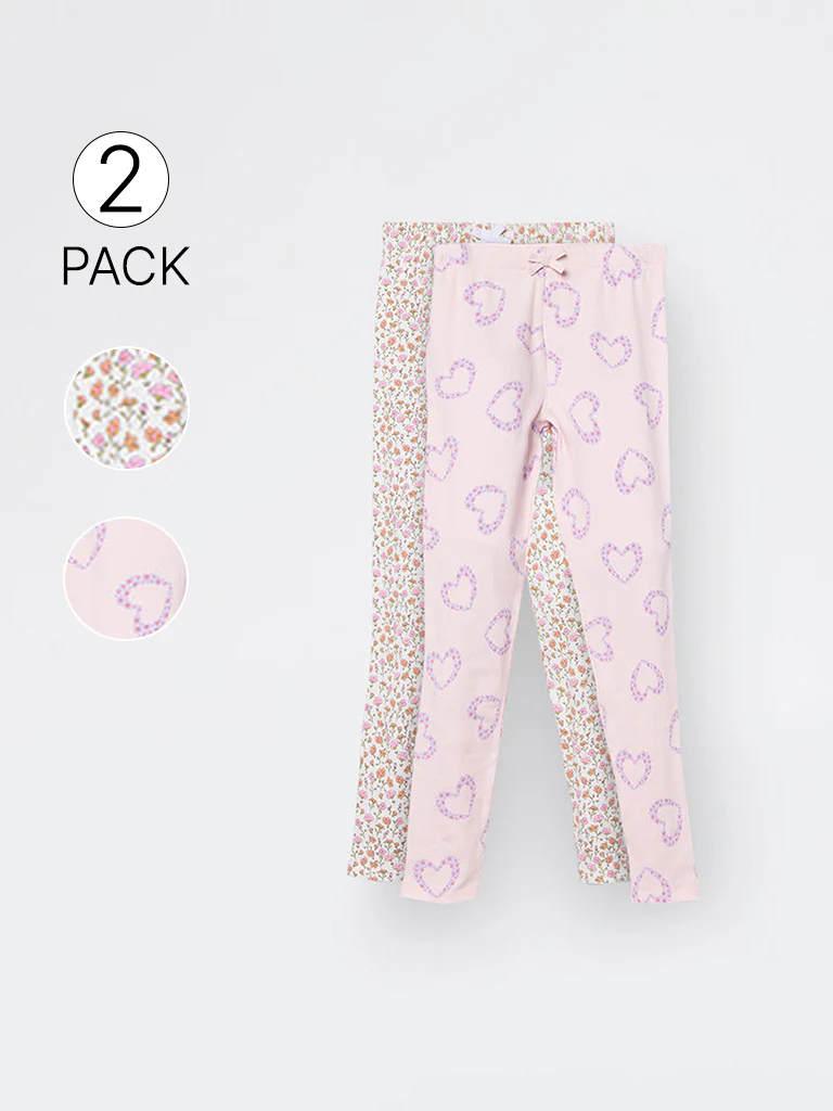2-Pack HOP Kids Girls Multicolour Printed High-Rise Cotton-Blend Pants - Exclusive - Image 3