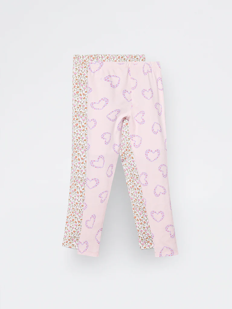 2-Pack HOP Kids Girls Multicolour Printed High-Rise Cotton-Blend Pants - Exclusive - Image 4