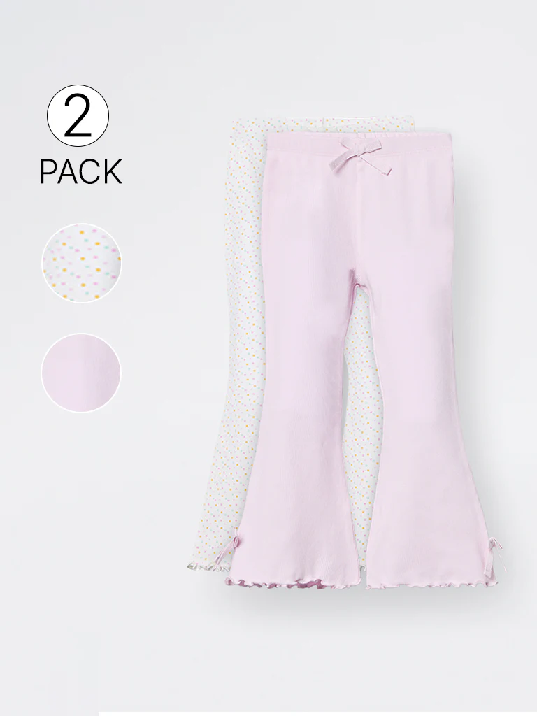 2-Pack HOP Kids Girls Pink Printed High-Rise Cotton-Blend Bootcut Pants - Exclusive - Image 3