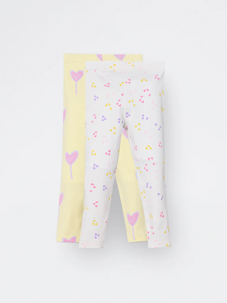 2-Pack HOP Kids Girls Yellow Printed High-Rise Cotton-Blend Pants - Exclusive - Image 4