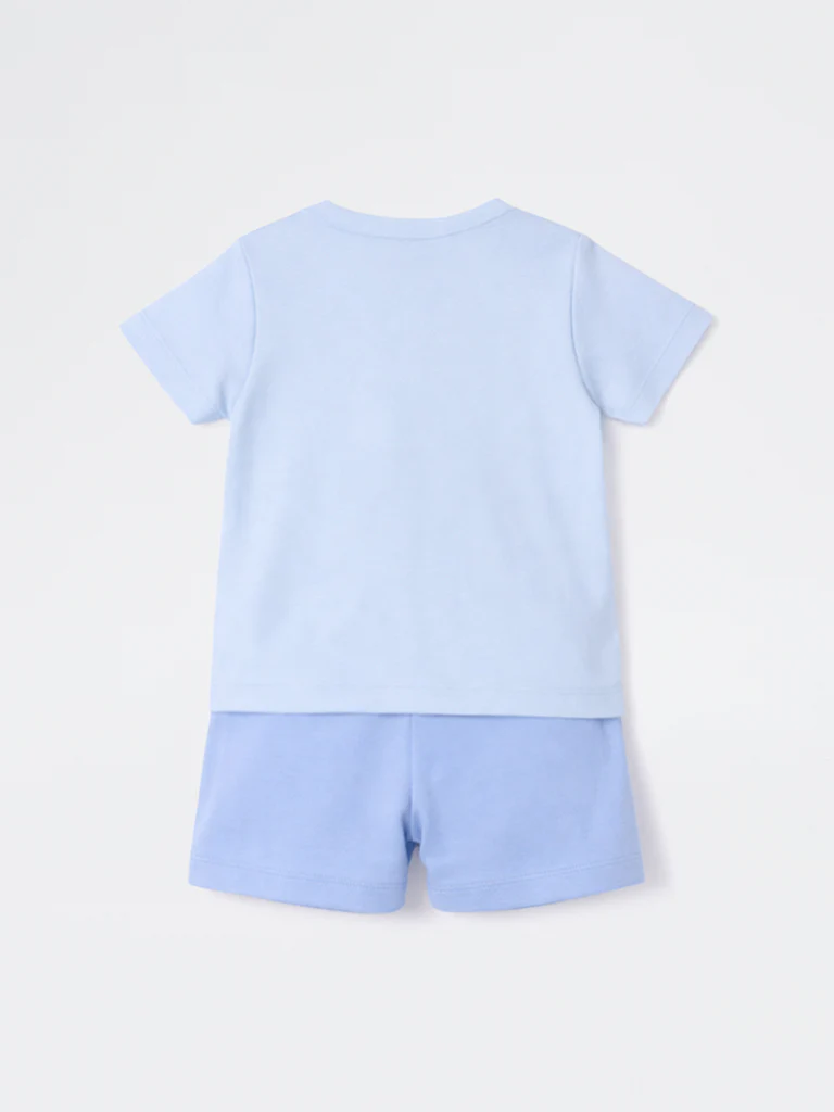 2-Piece HOP Baby Boys Blue Printed Cotton Set - Image 3