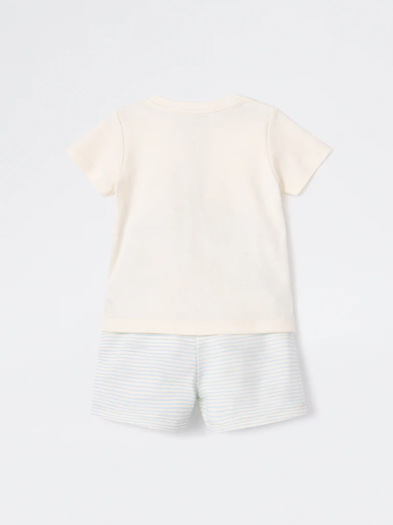 2-Piece HOP Baby Boys Off-White Animal Printed Cotton Set - Image 3