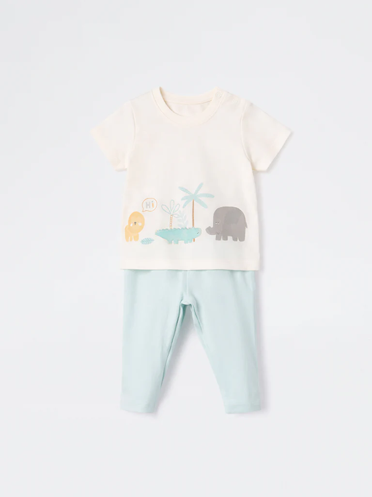 2-Piece HOP Baby Boys Off-White Safari-Printed Cotton Set - Image 2