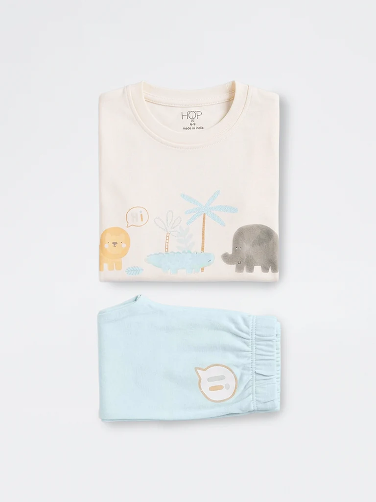 2-Piece HOP Baby Boys Off-White Safari-Printed Cotton Set - Image 4