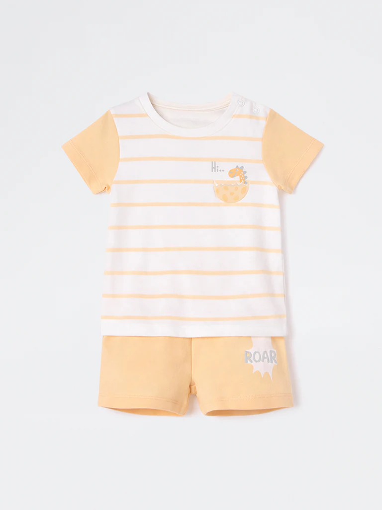 2-Piece HOP Baby Boys Orange Striped Cotton Set - Image 2