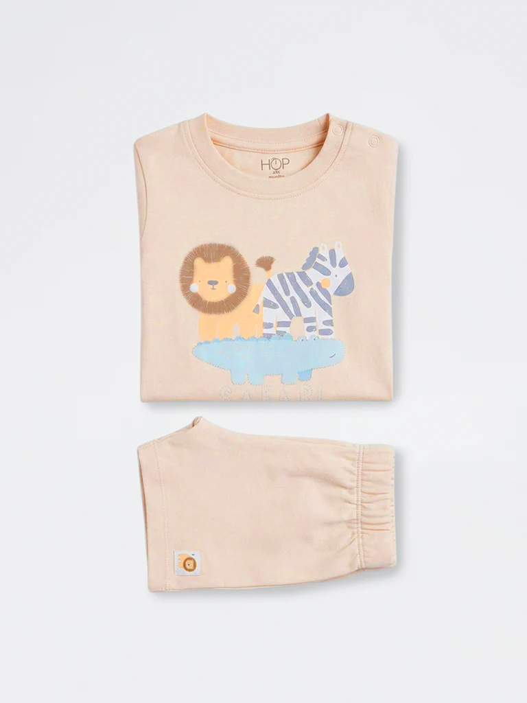 2-Piece HOP Baby Boys Taupe Animal Printed Cotton Set - Image 4