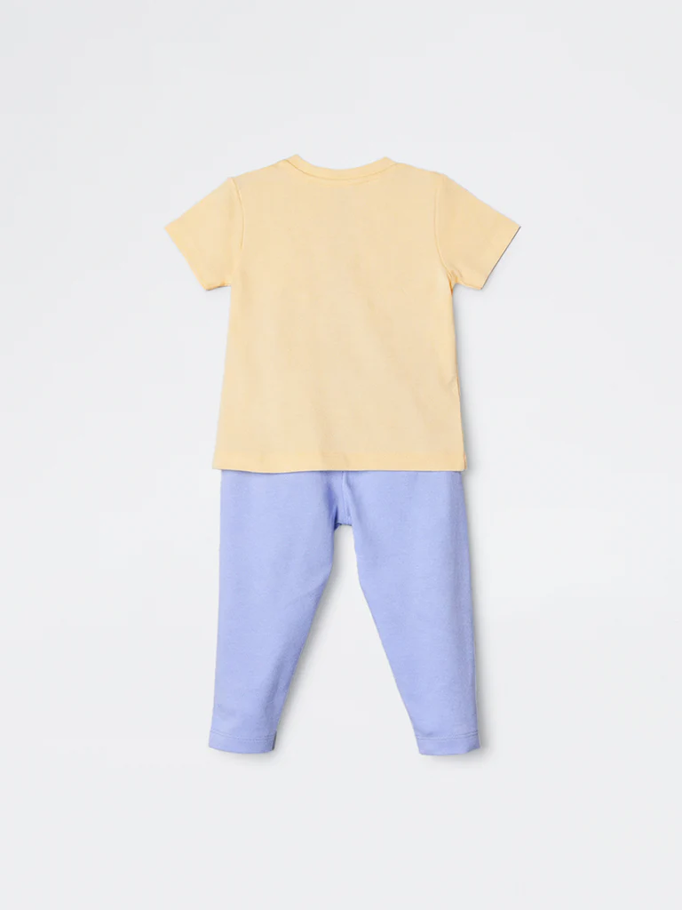 2-Piece HOP Baby Boys Yellow Bear Printed Cotton Set - Image 3