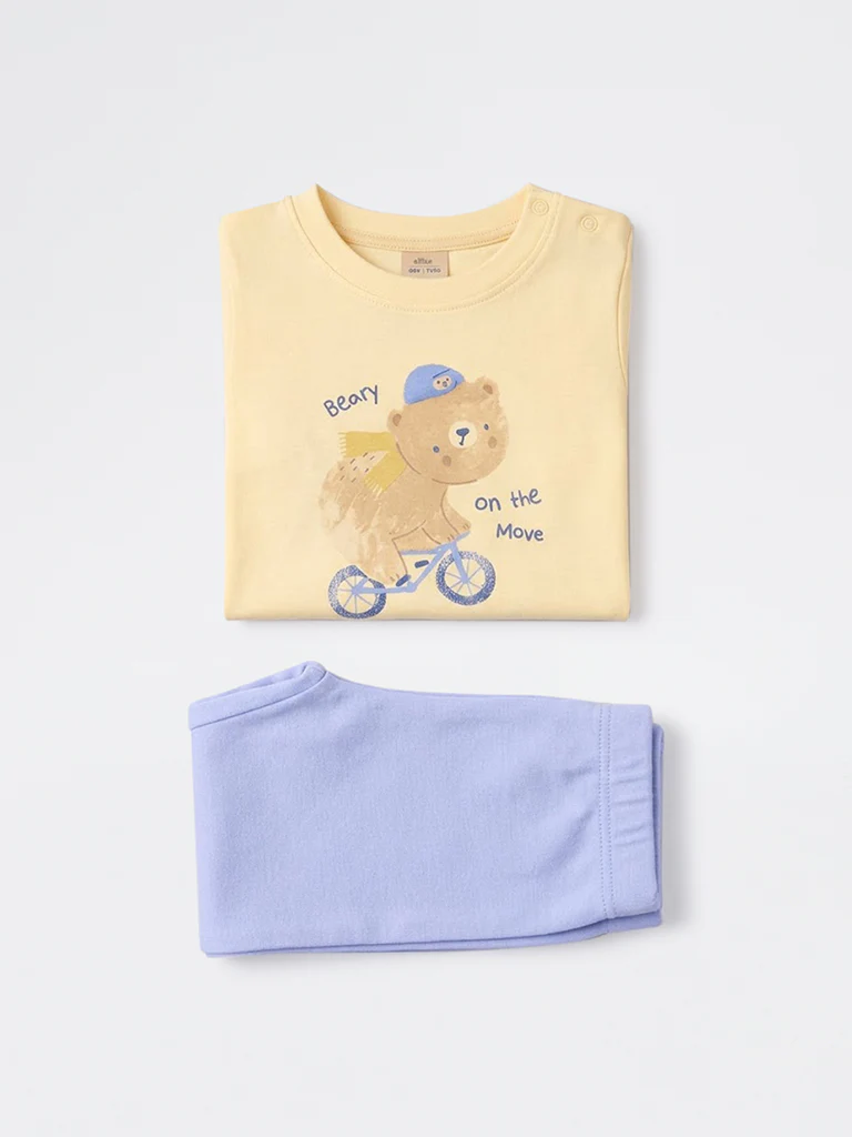 2-Piece HOP Baby Boys Yellow Bear Printed Cotton Set - Image 4