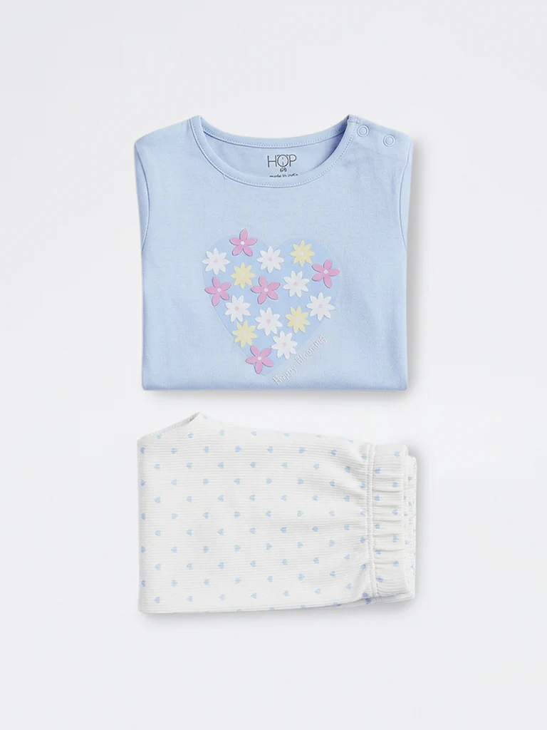 2-Piece HOP Baby Girls Blue Floral Printed Cotton Set - Image 4
