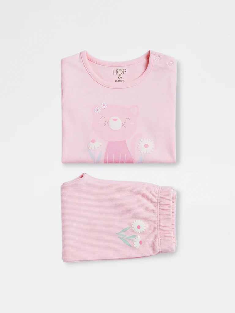 2-Piece HOP Baby Girls Pink Cotton Set - Image 4