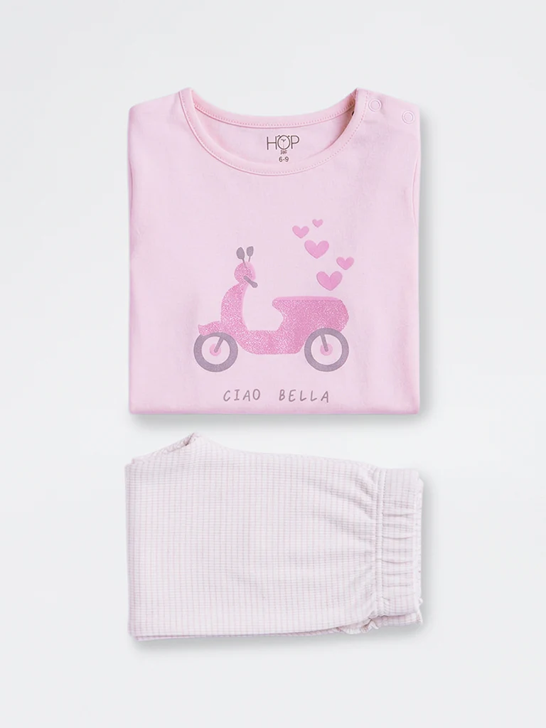 2-Piece HOP Baby Girls Pink Scooter Printed Cotton Set - Image 4