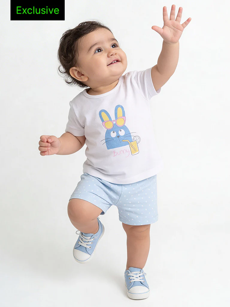 2-Piece HOP Baby Girls White Animal Printed Cotton Set