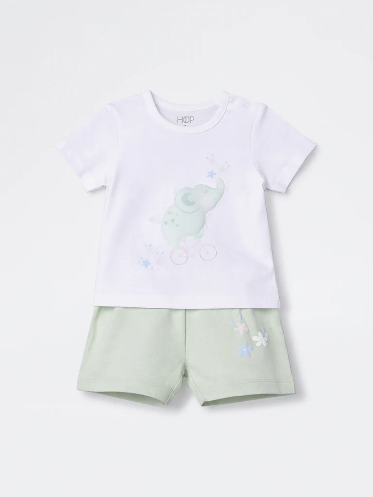 2-Piece HOP Baby Girls White Graphic Printed Cotton Set - Image 2