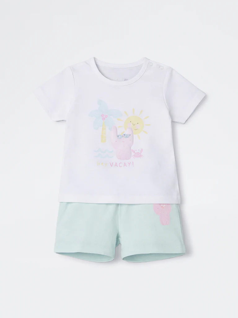 2-Piece HOP Baby Girls White Printed Cotton Set - Image 2