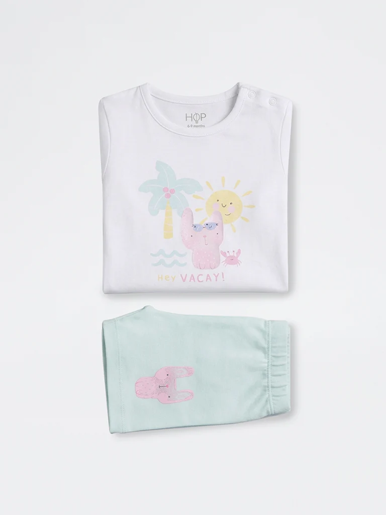 2-Piece HOP Baby Girls White Printed Cotton Set - Image 4