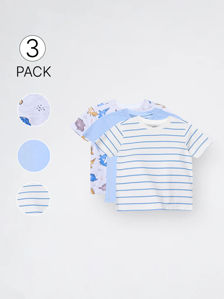3-Pack HOP Kids Boys Blue Printed Cotton-Blend T-Shirt - Exclusive - Image 3