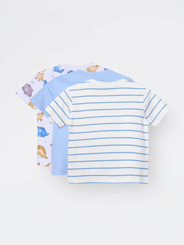 3-Pack HOP Kids Boys Blue Printed Cotton-Blend T-Shirt - Exclusive - Image 4