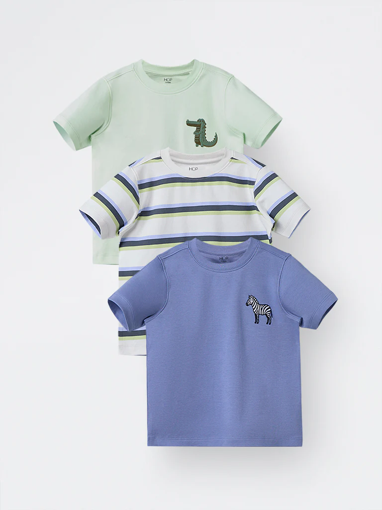 3-Pack HOP Kids Boys Multicolour Printed Cotton T-Shirt - Exclusive - Image 3