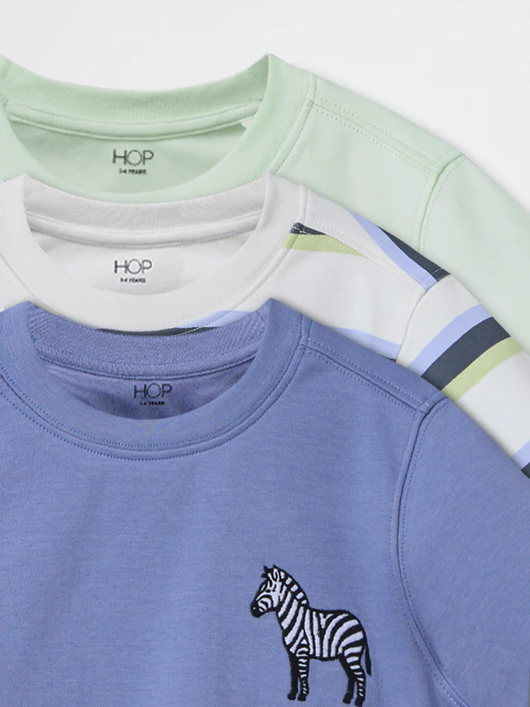 3-Pack HOP Kids Boys Multicolour Printed Cotton T-Shirt - Exclusive - Image 6