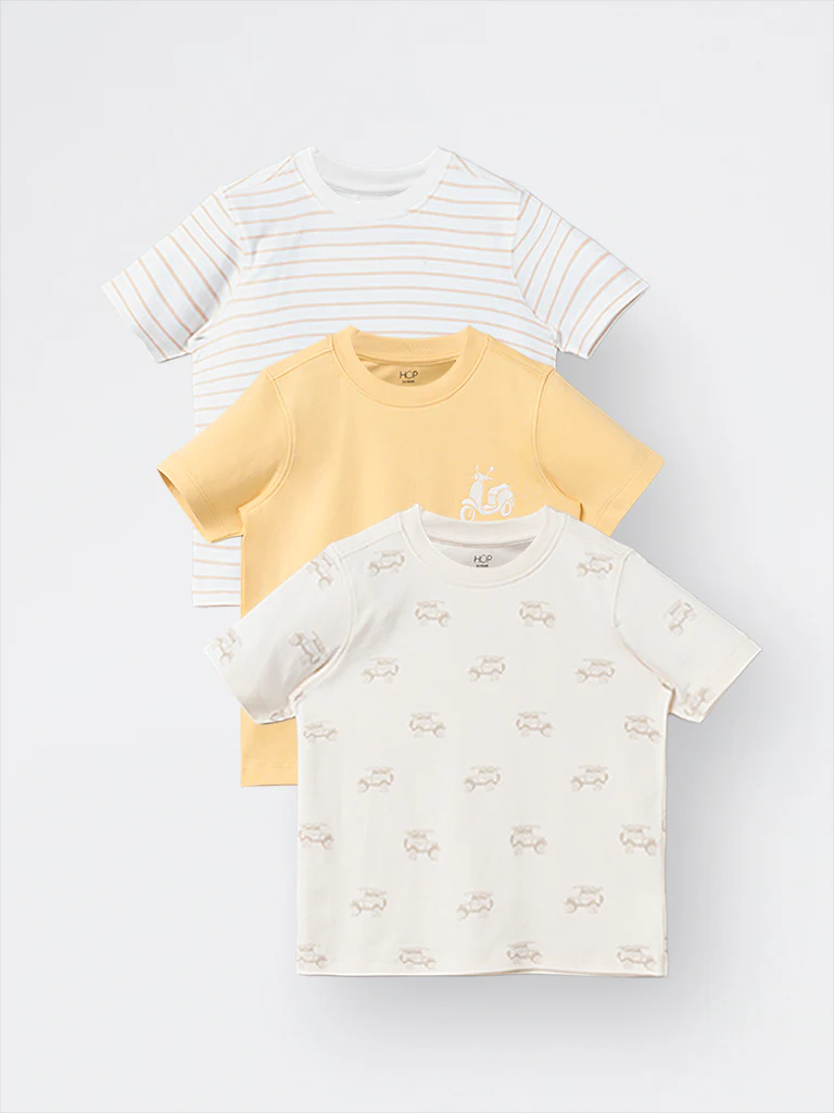 3-Pack HOP Kids Boys Multicolour Printed Cotton T-Shirt - Exclusive - Image 3