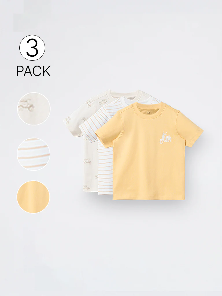 3-Pack HOP Kids Boys Multicolour Printed Cotton T-Shirt - Exclusive - Image 4