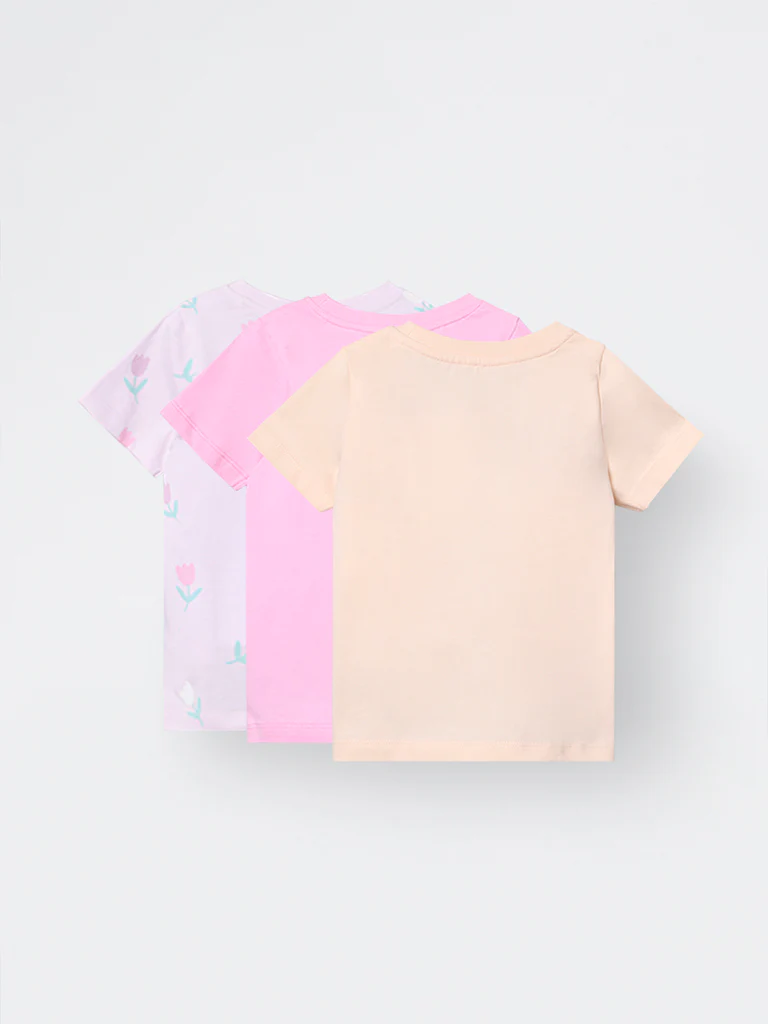 3-Pack HOP Kids Girls Light Pink Printed Cotton T-Shirts - Exclusive - Image 5