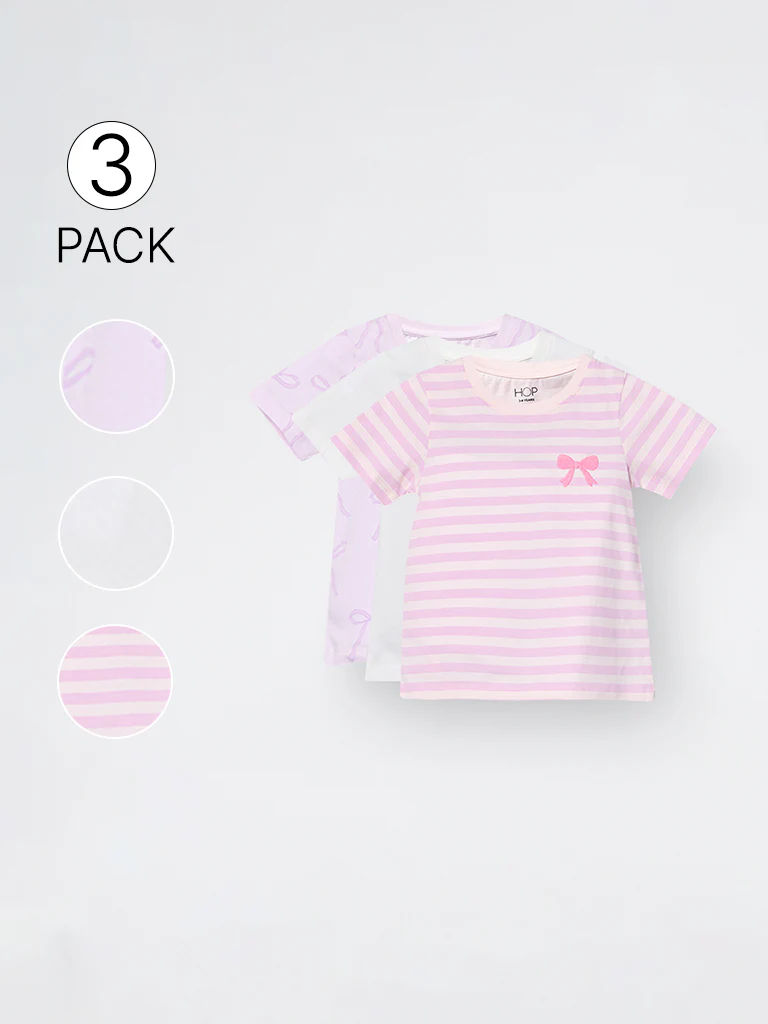 3-Pack HOP Kids Girls Lilac Printed Cotton T-Shirt - Exclusive - Image 4