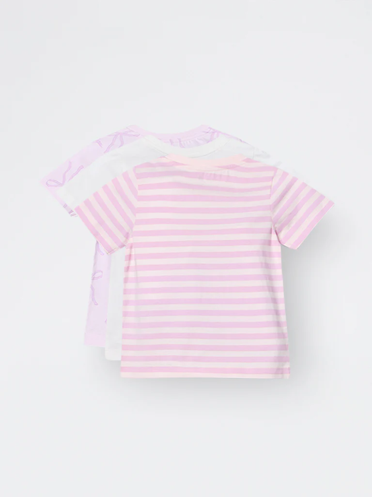 3-Pack HOP Kids Girls Lilac Printed Cotton T-Shirt - Exclusive - Image 5