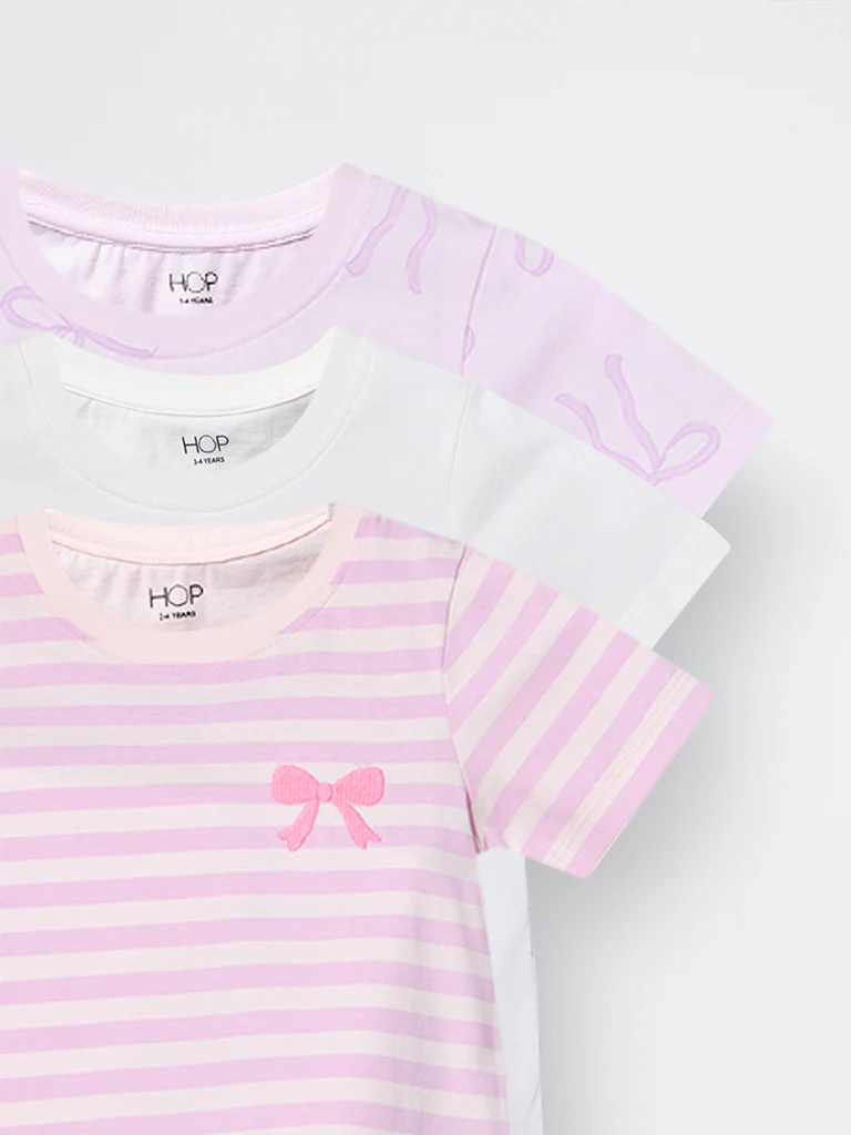 3-Pack HOP Kids Girls Lilac Printed Cotton T-Shirt - Exclusive - Image 6