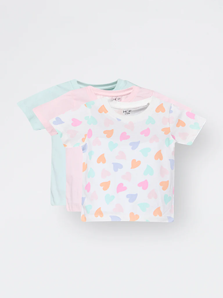 3-Pack HOP Kids Girls Multicolour Printed Cotton T-Shirts - Exclusive - Image 4