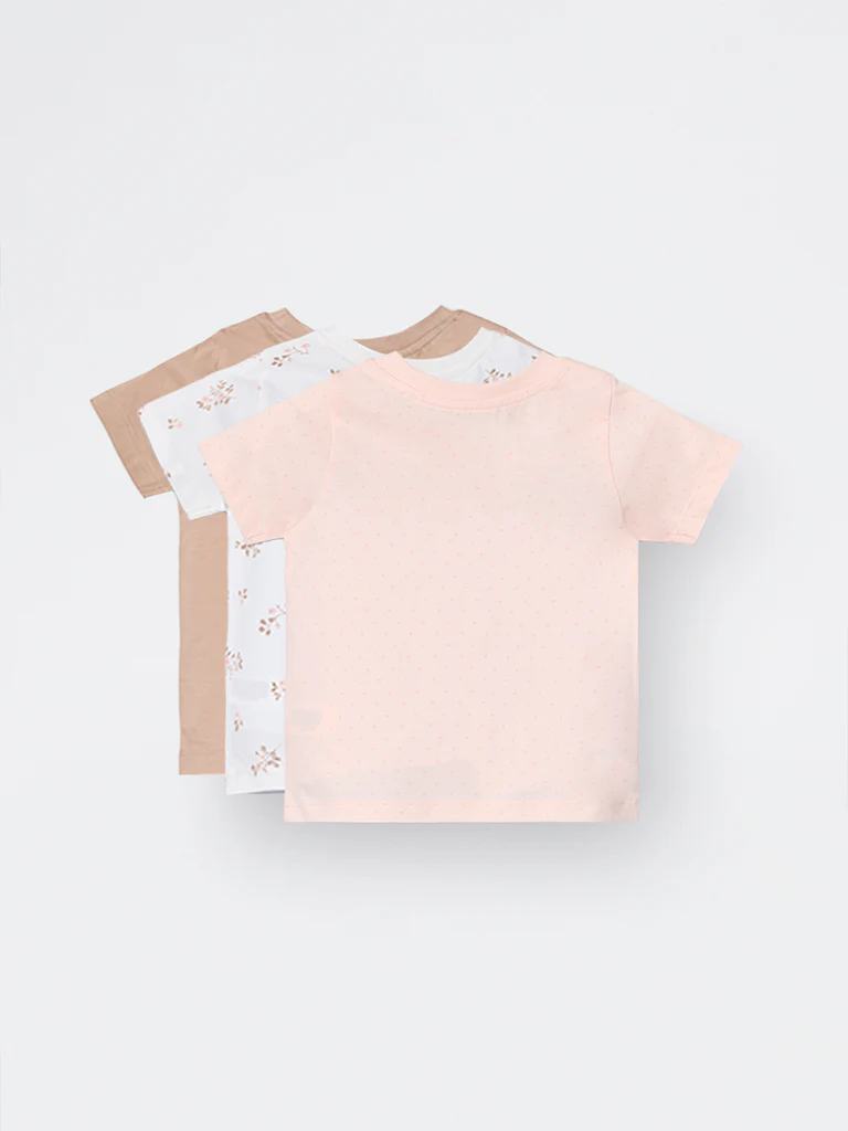 3-Pack HOP Kids Girls Peach Printed Cotton T-Shirts - Exclusive - Image 5