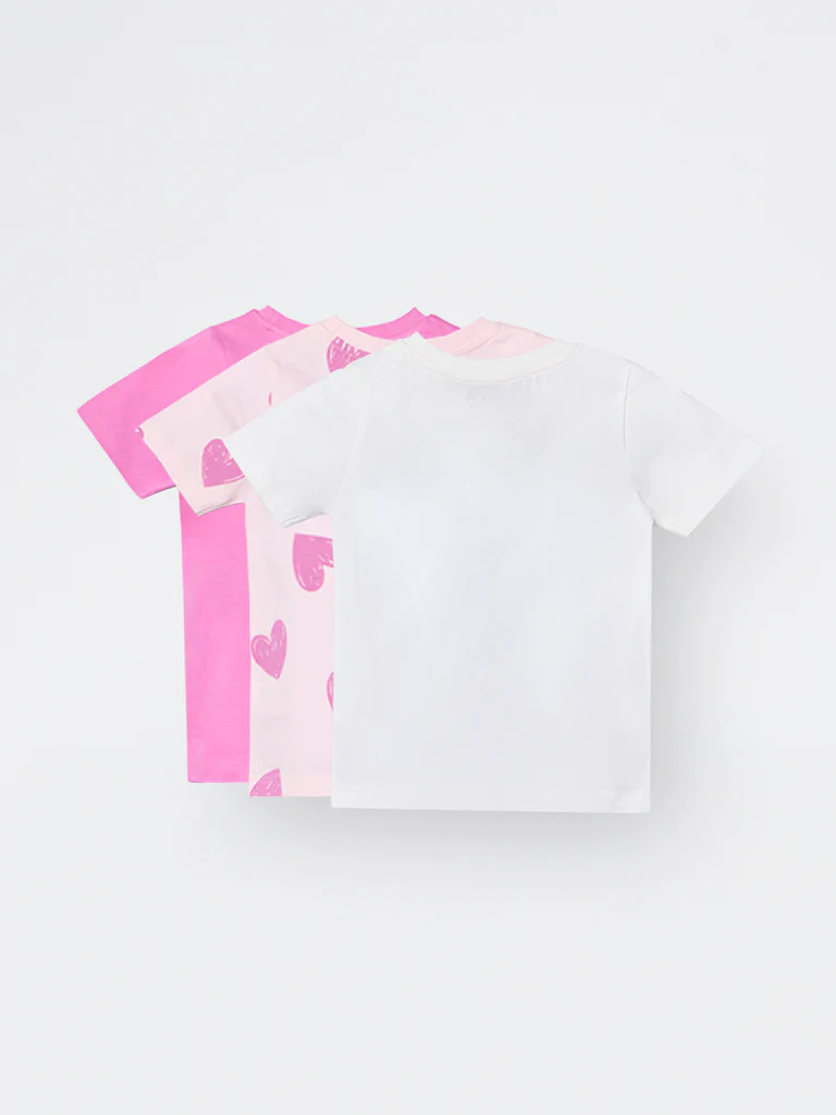 3-Pack HOP Kids Girls Pink Printed Cotton T-Shirts - Exclusive - Image 5