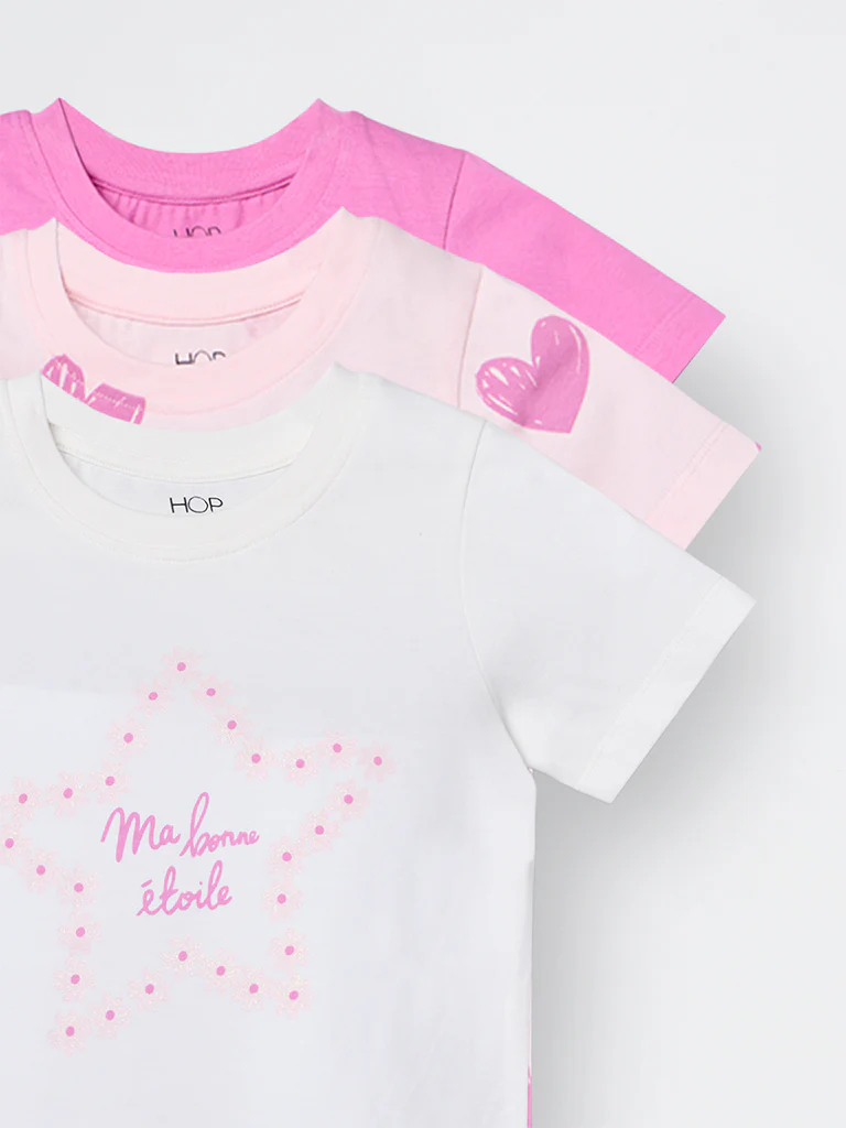 3-Pack HOP Kids Girls Pink Printed Cotton T-Shirts - Exclusive - Image 6