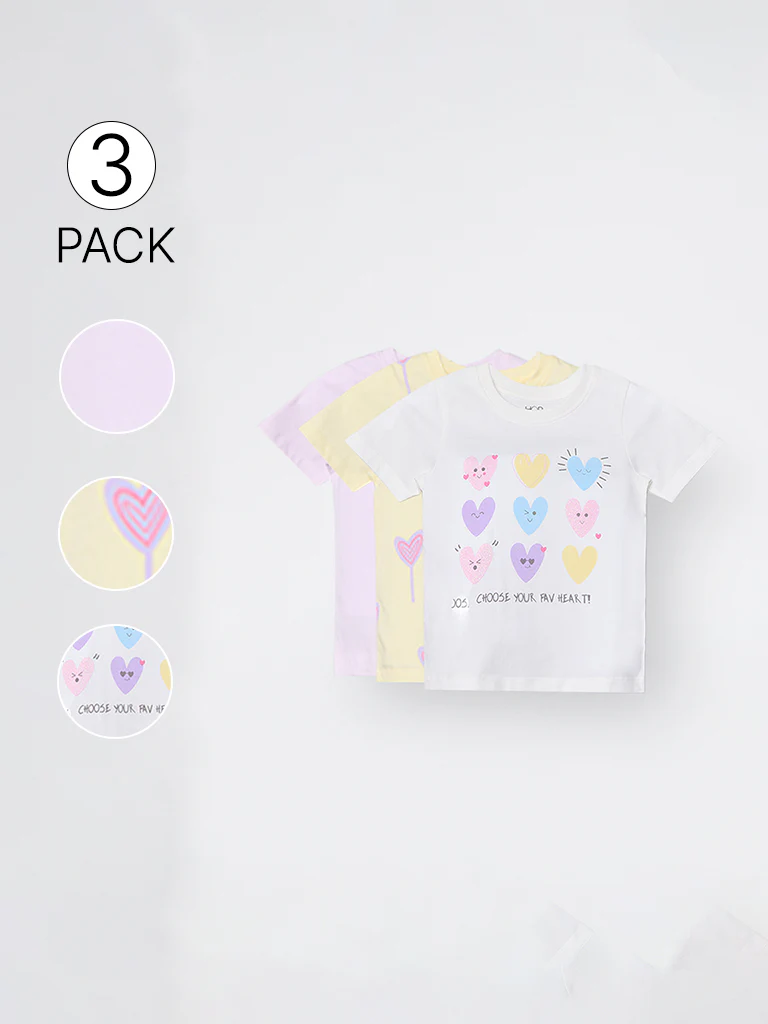 3-Pack HOP Kids Girls White Printed Cotton T-Shirts - Exclusive - Image 3
