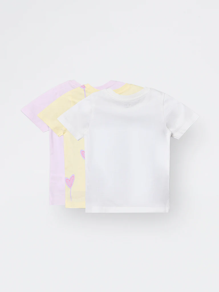3-Pack HOP Kids Girls White Printed Cotton T-Shirts - Exclusive - Image 4
