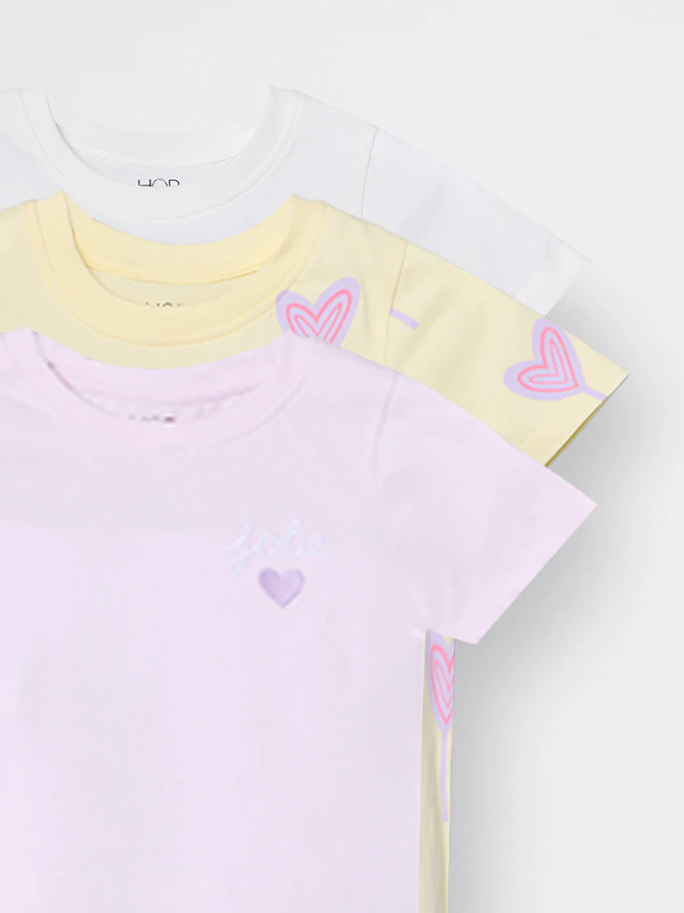 3-Pack HOP Kids Girls White Printed Cotton T-Shirts - Exclusive - Image 5