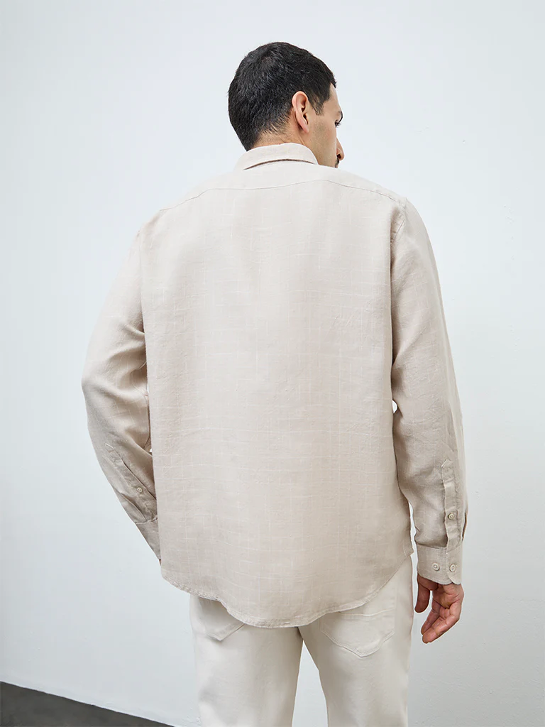 Ascot Beige Checks Pattern Relaxed-Fit Linen Shirt - Image 4