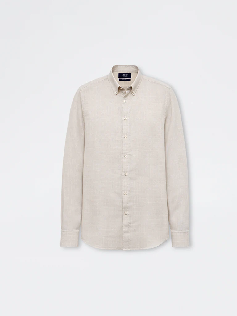 Ascot Beige Checks Pattern Relaxed-Fit Linen Shirt - Image 5