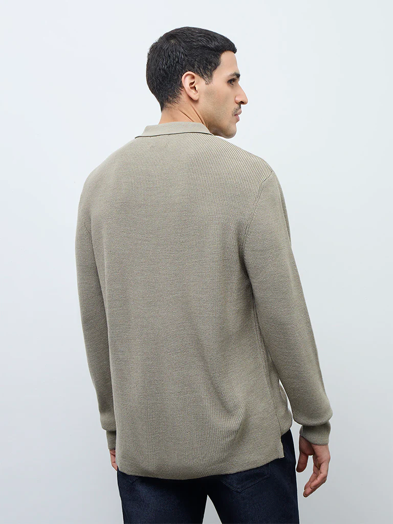 Ascot Beige Knit-Textured Relaxed-Fit Sweater - Image 4