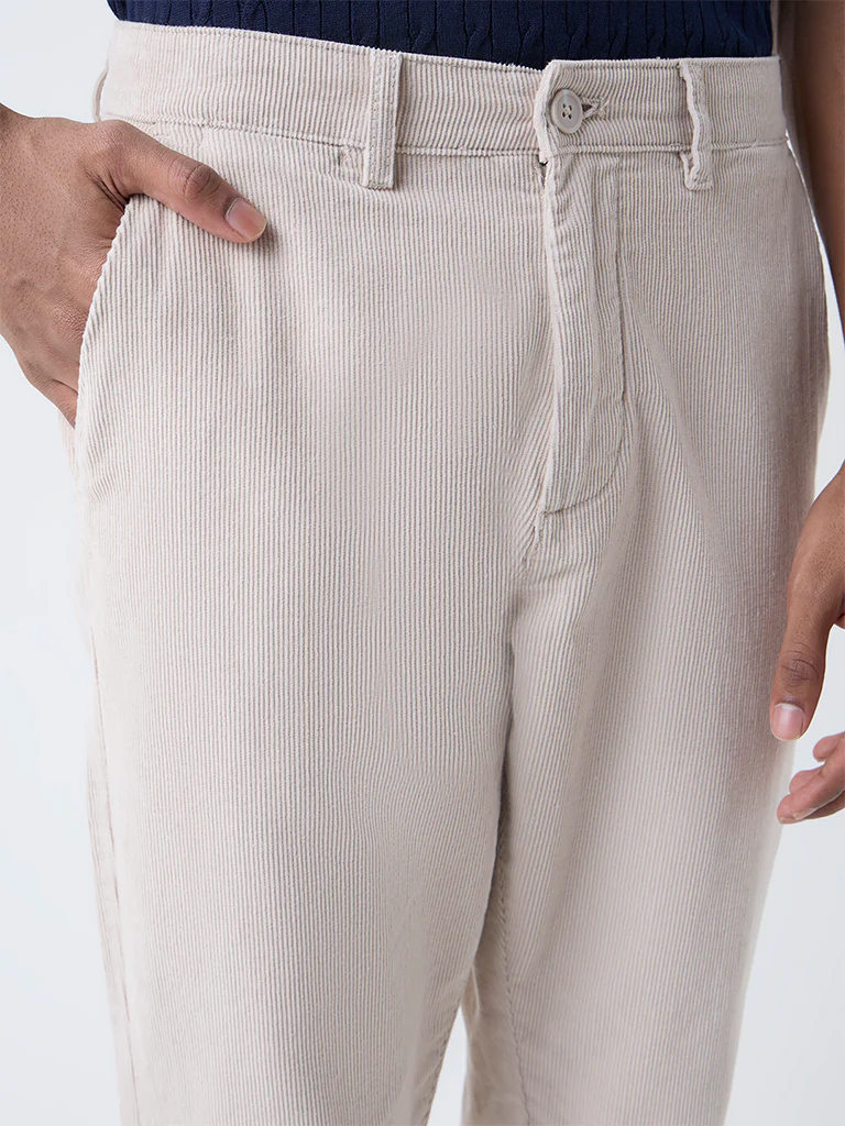 Ascot Beige Mid-Rise Relaxed-Fit Corduroy Chinos - Image 4