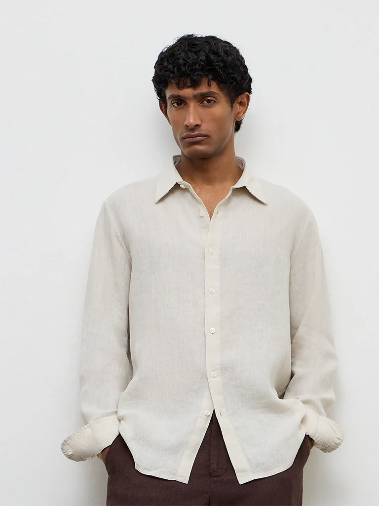 Ascot Beige Relaxed-Fit Linen Shirt