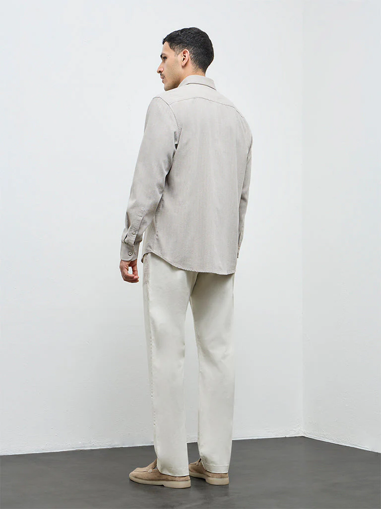 Ascot Beige Relaxed-Fit Mid-Rise Cotton-Blend Trousers - Image 4