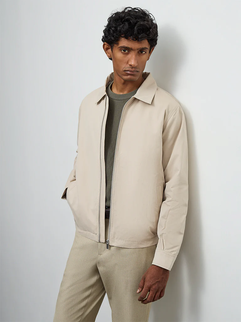 Ascot Beige Solid Relaxed-Fit Jacket