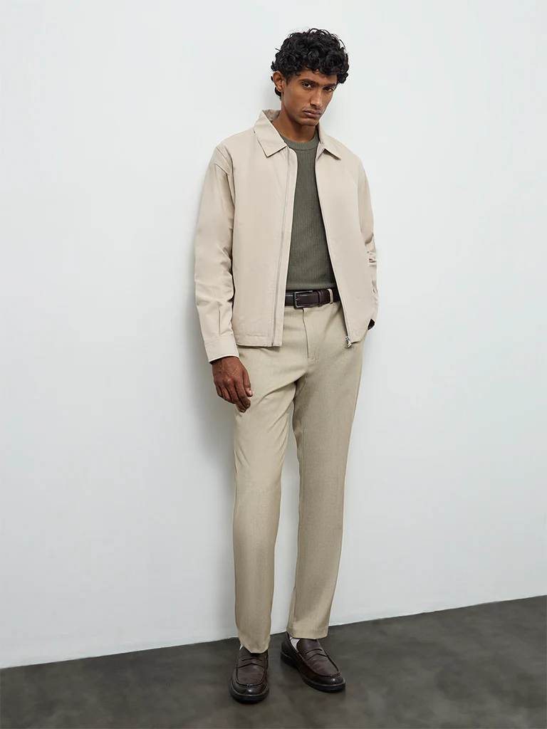 Ascot Beige Solid Relaxed-Fit Jacket - Image 3