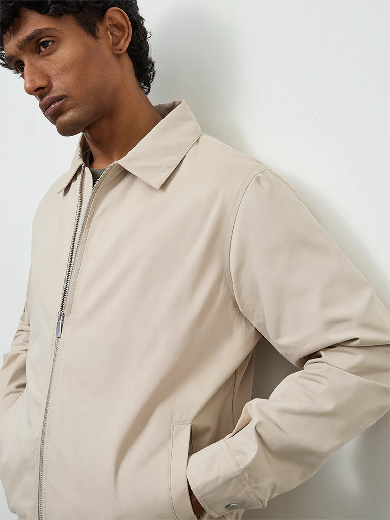 Ascot Beige Solid Relaxed-Fit Jacket - Image 4