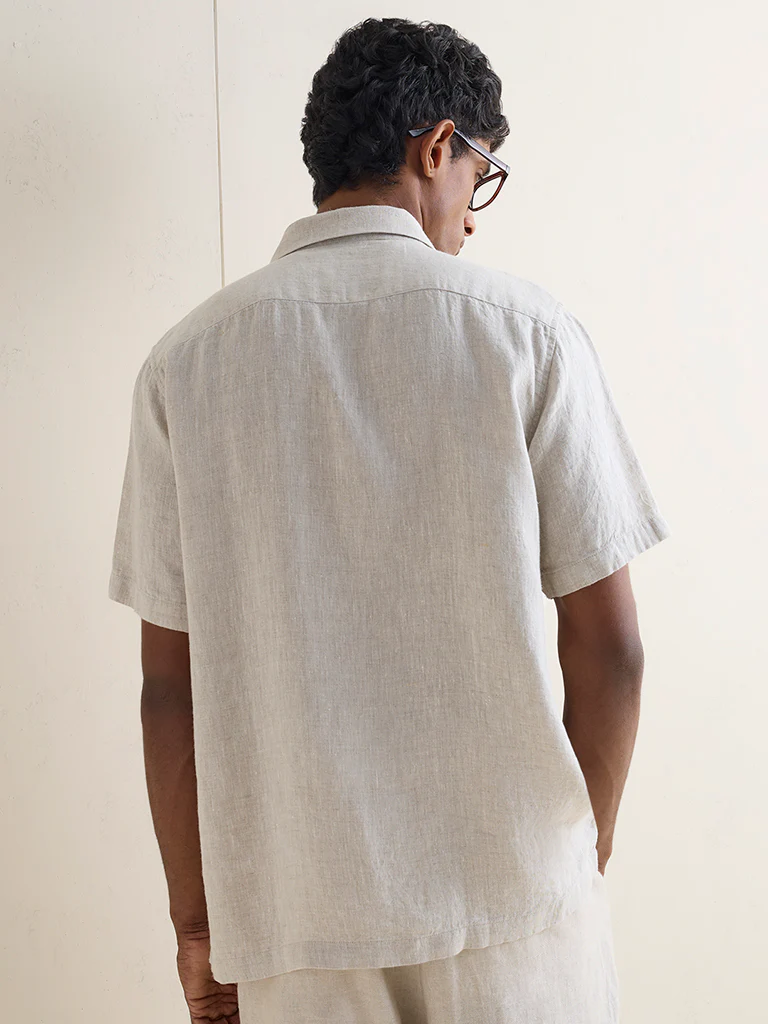 Ascot Beige Solid Relaxed-Fit Linen Shirt - Image 4